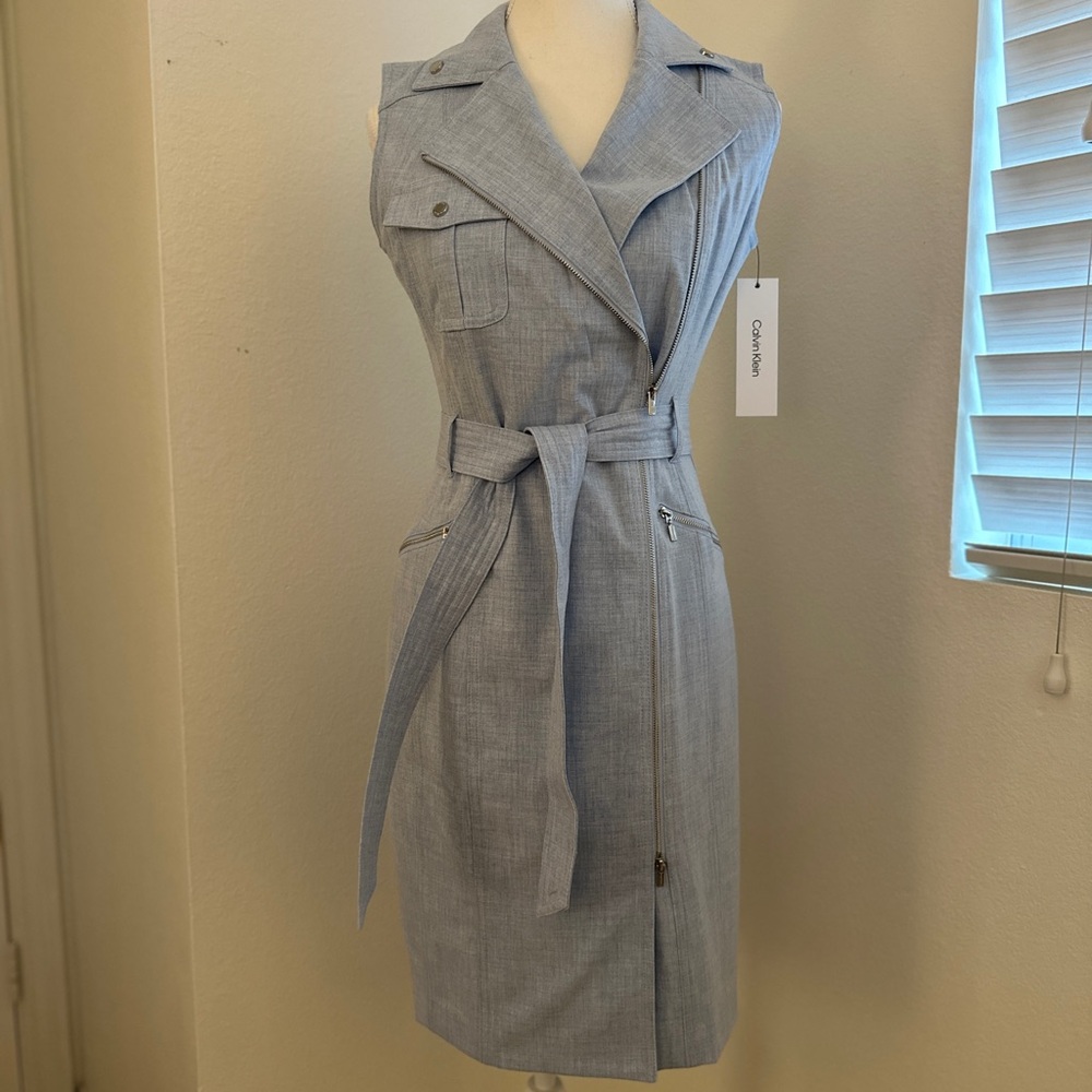 Calvin Klein Light Blue Belted Midi Dress